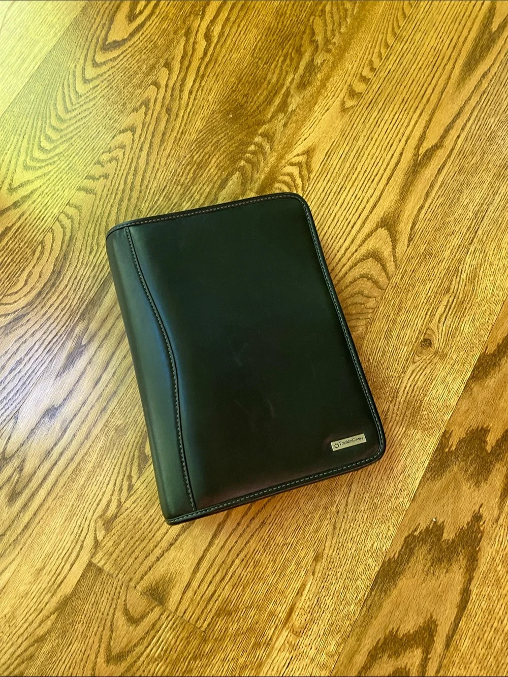 Franklin Covey 1 1/2 inch 7 ring black leather binder planner full zip planner